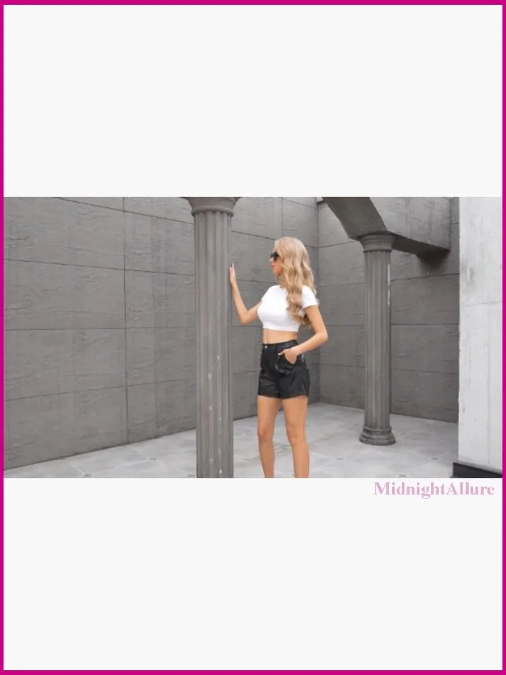 High Waisted Faux Leather Skort, Elastic Back, Regular Fit, Medium Weight - Picture 7 of 7